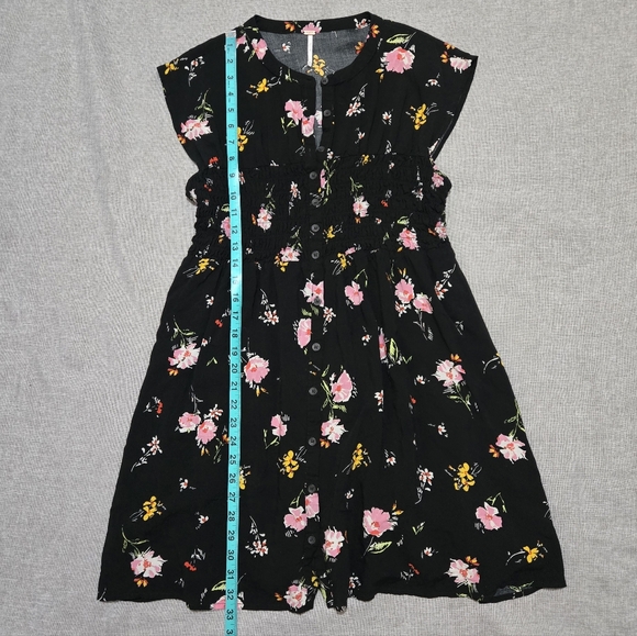 FREE PEOPLE Greatest Day Floral Dress Black Pink Yellow Smocked Waist Medium - Picture 15 of 16
